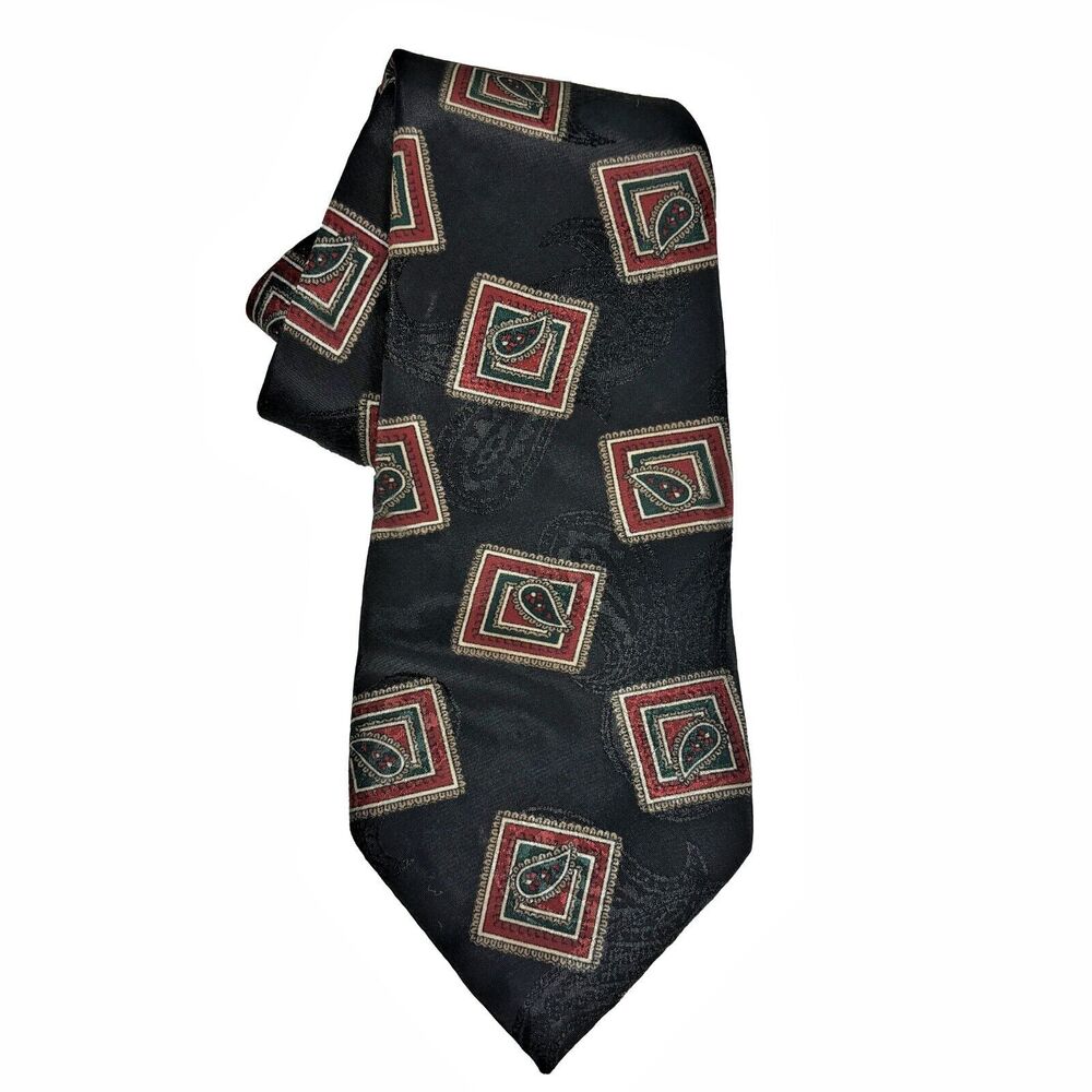 Oscar de la Renta Tie Classic Black Paisley Designer Formal Business Office Core